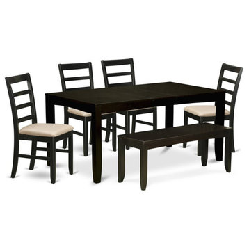 East West Furniture Lynfield 6-piece Dining Set with Fabric Seat in Cappuccino