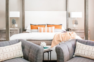 Large transitional master carpeted and gray floor bedroom photo in Denver with gray walls and no fireplace