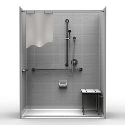 Multi-Piece Code Compliant 63&Prime; x 33&Prime; x 82 1/2&Prime; Shower | Beveled Threshold, 1&Prime; Cu - Products