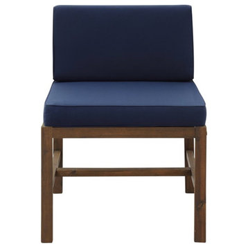 Walker Edison Modular Acacia Solid Wood Patio Side Chair - Dark Brown/Navy Blue
