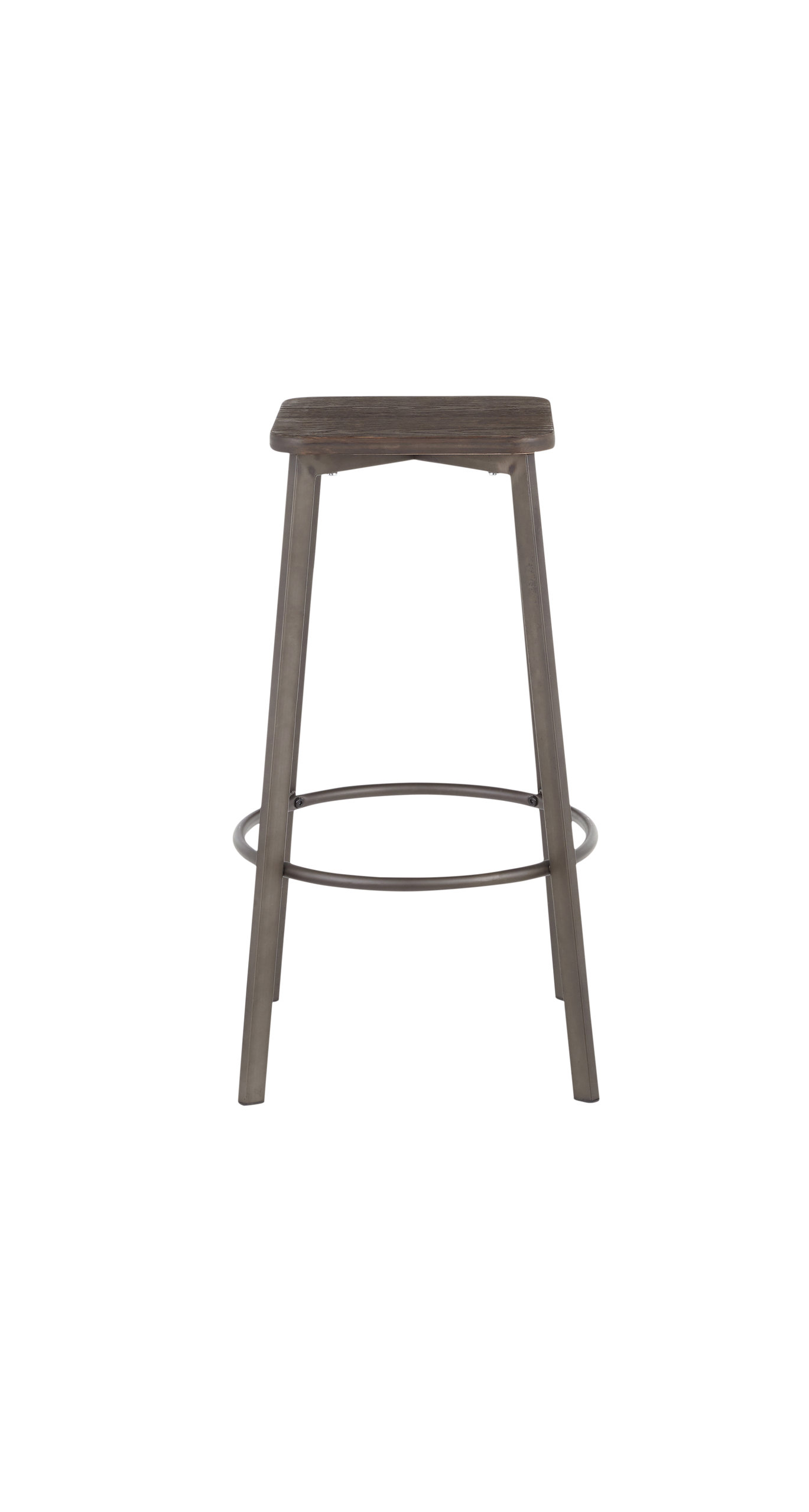 LumiSource Clara Square Barstool, Antique Metal/Espresso Bamboo, Set of 2