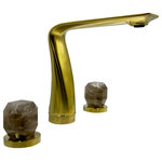 Bergamo Art - Widespread 3 Hole, Bath Faucet, two Dark Rock Crystal Handles, Brushed Gold - "Step into a realm of timeless sophistication with our Widespread Modern Bathroom Faucet featuring dark rock crystal Handles. A harmonious blend of innovation and elegance, every detail is a testament to luxury and sophistication.