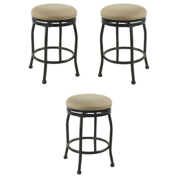 Home Square 24" Fabric Swivel Counter Stool in Flax Brown - Set of 3
