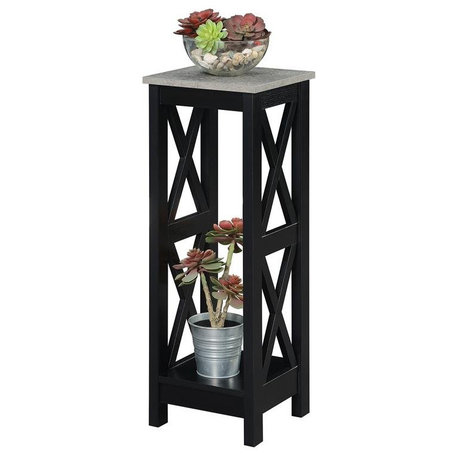 Convenience Concepts Oxford Tall Plant Stand in Black Wood and Faux Cement Top