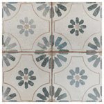 Merola Tile - Kings Blume Blue Ceramic Floor and Wall Tile - Capturing the appearance of an encaustic look, our Kings Blume Blue Ceramic Floor and Wall Tile features a slightly textured, matte finish, providing decorative appeal that adapts to a variety of stylistic contexts. Containing 7 different print variations that are randomly distributed throughout each case, this white square tile offers a one-of-a-kind look. With its semi-vitreous features, this tile is an ideal selection for indoor commercial and residential installations, including kitchens, bathrooms, backsplashes, showers, hallways, entryways and fireplace facades. This tile is a perfect choice on its own or paired with other products in the Kings Collection. Tile is the better choice for your space!