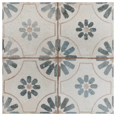 Kings Blume Encaustic Ceramic Floor and Wall Tile, Blue