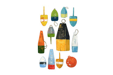 Lobster Buoys Art Print from Watercolor