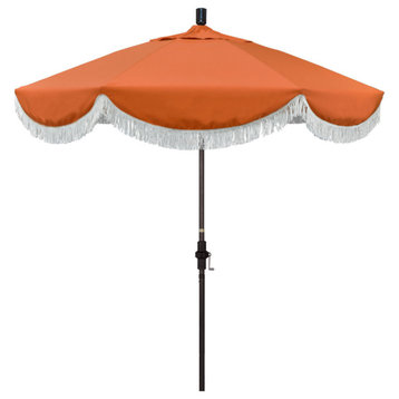 7.5' Bronze Surfside Patio Umbrella With Ribs and White Fringe, Melon