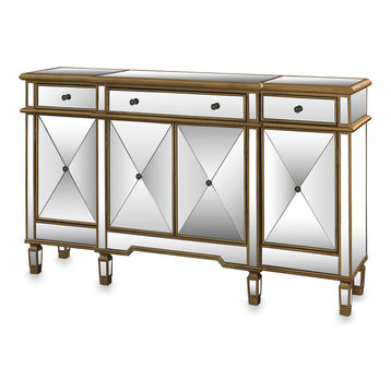 60" Euro Mirrored Reflection Andrea Hall Console Gold Trim Cabinet Dh-427-304