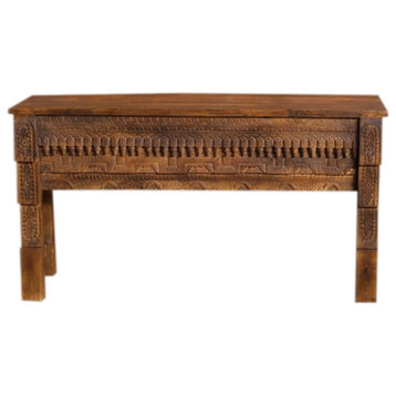 Carved Reclaimed Wood Accent Table, Console Table, Vintage Wood Sofa Table 59x31