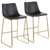 Duke Counter Stool, Set of 2, Gold Metal, Black PU