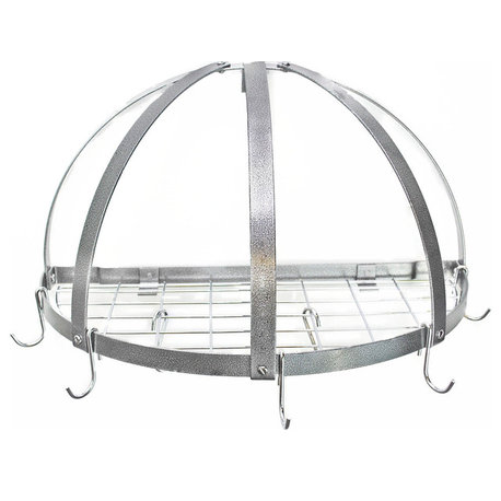 Half Dome Pot Rack With Grid, Hammered Steel and Chrome