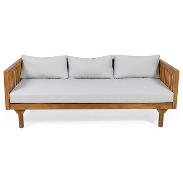 Outdoor Sofa, Acacia Wood Frame With Slatted Sides With Water Resistant Cushions