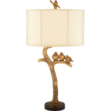 Three Bird Light Table Lamp - Gold Leaf,Black, Medium