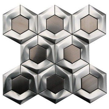 Stainless Steel 3D Interlocking Brushed Hexagon Mosaic, Sample