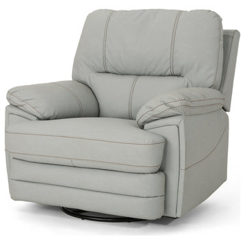 GDF Studio Laurent Leather Swivel Power Recliner, Light Gray/Black