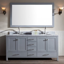 73 inch Double Sink Bathroom Vanity Set Grey Finish Carrara White Marble Top - Bathroom Vanities And Sink Consoles