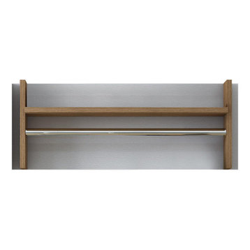 Wall Coat Rack With Shelf, White and Oak Brown