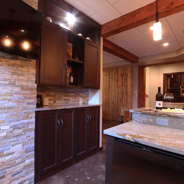 Dark Bar Cabinets Combined with Stacked Stone