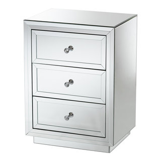 Aurora Hollywood Regency Glamour Mirrored 3 Drawer Nightstand