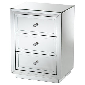 Aurora Hollywood Regency Glamour Mirrored 3-Drawer Nightstand Bedside Table