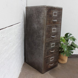 Maurizio Reclaimed Stripped & Distressed Vintage 1950s Steel 4 Drawer Cabinet - Decorative Chests & Cabinets