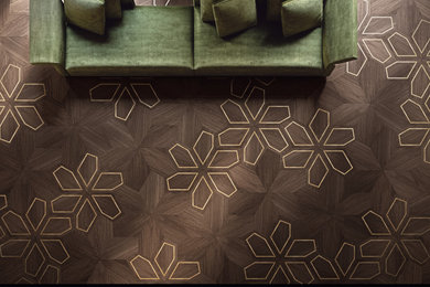Medium tone wood floor living room photo in Other