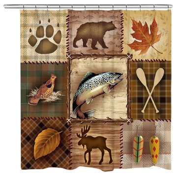 Laural Home Plaid Lodge Patch Shower Curtain