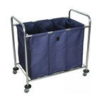 Luxor Industrial Laundry Cart With Steel Frame and Navy Canvas Bag With Dividers