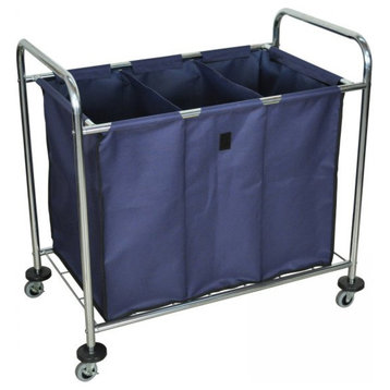 Luxor Industrial Laundry Cart With Steel Frame and Navy Canvas Bag With Dividers