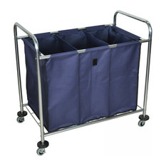 Luxor Industrial Laundry Cart With Steel Frame and Navy Canvas Bag With Dividers