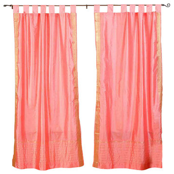 Pink  Tab Top  Sheer Sari Curtain / Drape / Panel   - 80W x 120L - Pair