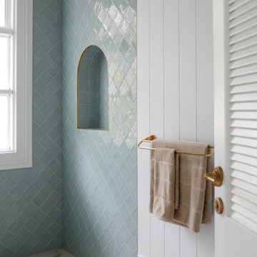 House 13 - Three Birds Renovations Pool House Bathroom with TileCloud Tiles