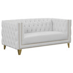 Meridian Furniture - Michelle Fabric Upholstered Chair, Gold Iron Legs, White, Vegan Leather, Loveseat - Upholstered in soft white vegan leather, this Michelle love seat is sumptuously glamorous. Designed for upscale living, this chair features rich gold nail head trim and gold iron legs that keep it grounded in contemporary beauty. Tufted material covers every inch of this unit, and button tufting ensures that the unit stays plump and comfortable and holds up well to continual use. Pair it with other items in the collection for a cohesive look.