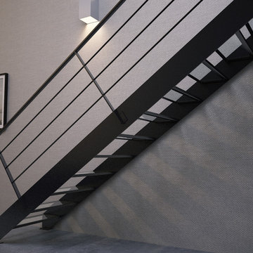 Escalier métallique contemporain avec marches verre
