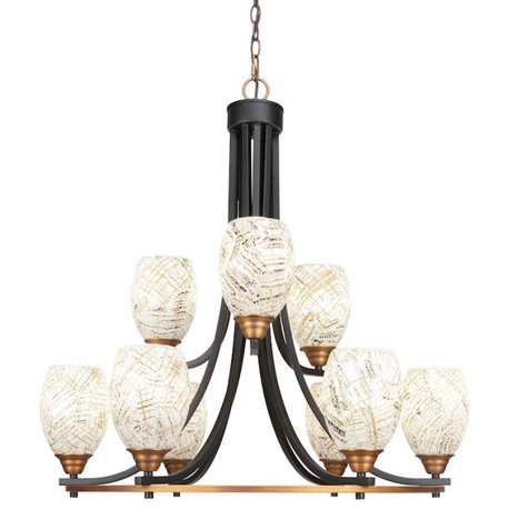 Toltec Paramount 9 Light 29.75" Chandelier, BK/BRS/Nat Fusion