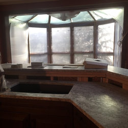 Colorful nature stone herringbone pattern backsplash, bar before picture - Products