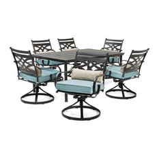 Montclair 7-Piece Set, 6 Swivel Rockers, Blue and Dining Table