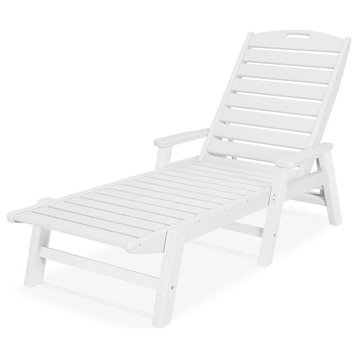 Patio Chaise Lounge, Weatherproof Plastic Frame With Slatted Seat, White