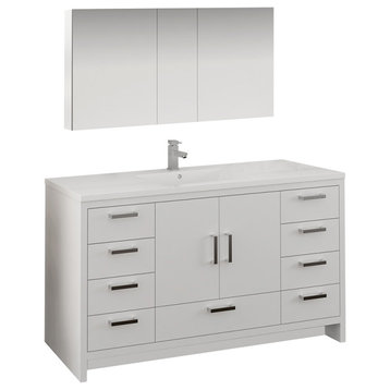 Fresca Imperia 60" Gloss White Single Sink Vanity With Medicine Cabinet