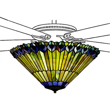 17W Tiffany Jeweled Peacock Fan Light Fixture