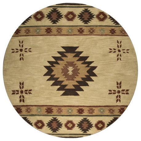 Alora Decor Ryder 8' Round Tribal Khaki/Brown/Burgundy/Sage Hand-Tufted Area Rug