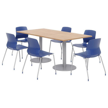 36 x 72" Table - 6 Navy Lola Chairs - Maple Top - Silver Base