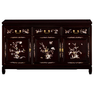 56" Rosewood Sideboard with Mother of Pearl Inlay, Dark Brown