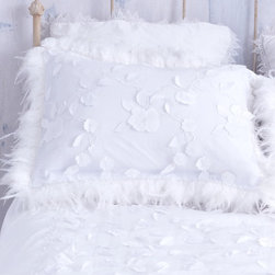 White Pillow Sham with Textured Floral & Bead Trim - Pillowcases And Shams