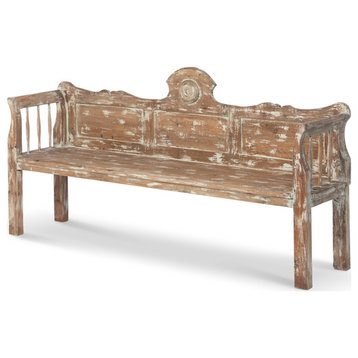 French Country Vintage Entryway Bench With Distressed Paint Finish