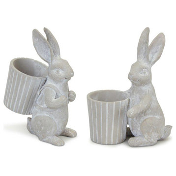 Bunny Pot, 2-Piece Set, 5.75"H, 6"H Resin