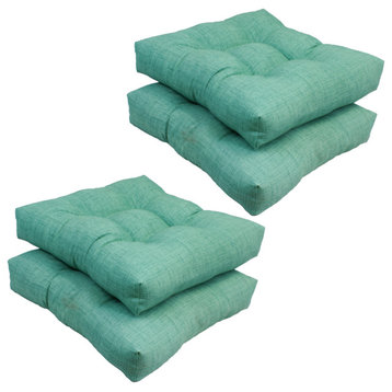 19" Squared Patterned Tufted Dining Chair Cushions, Set of 4, Rionu Aqua