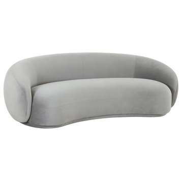 Kendall Velvet Sofa, Modern Glam Curved Sofa, Cute Chic Lux Couch 89.7", Grey