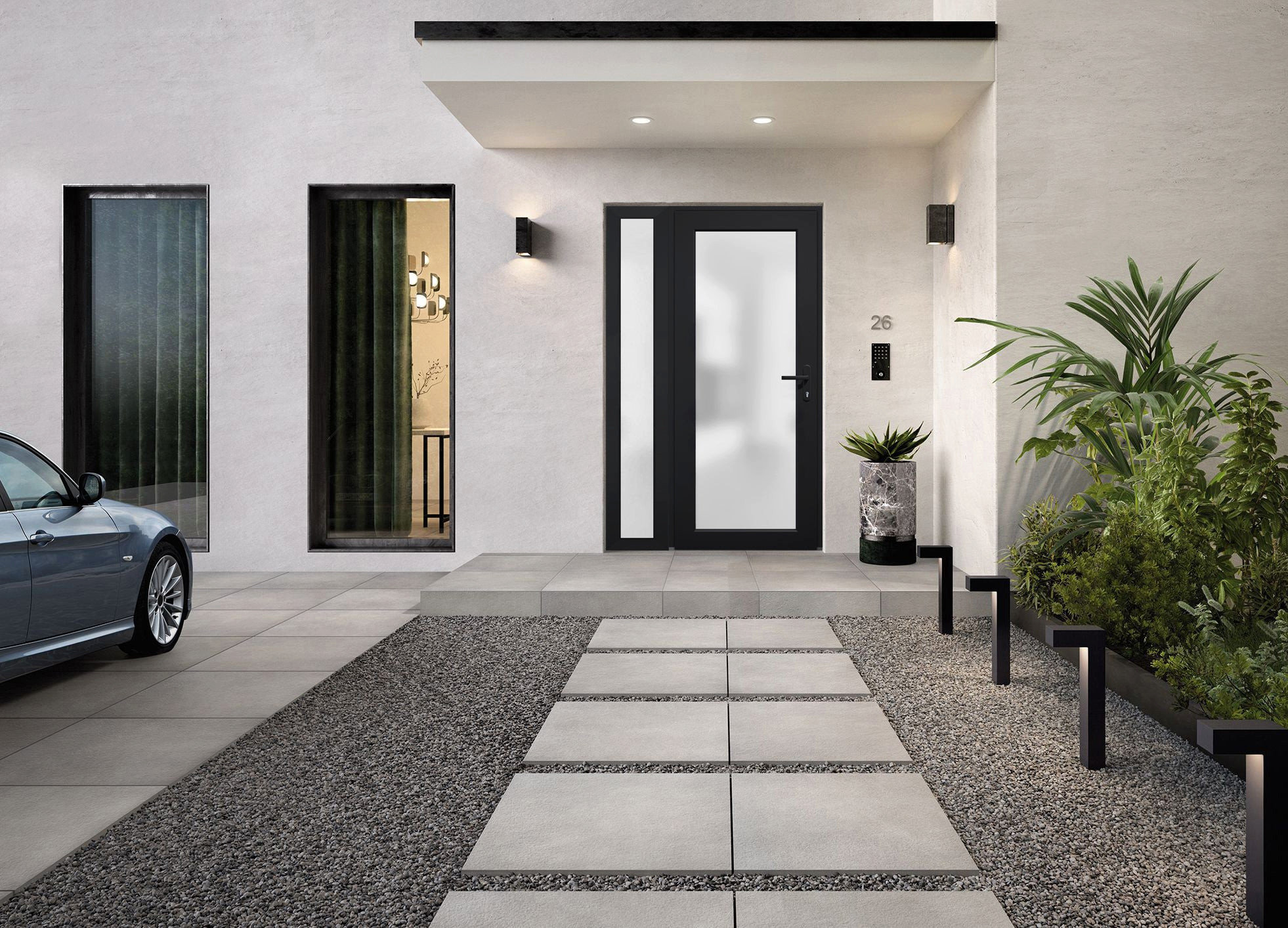 Exterior Prehung FiberGlass Door Frosted Glass Manux 8102 Matte Black